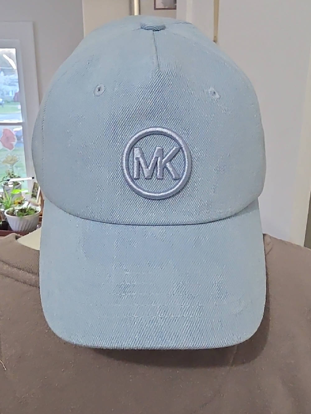 Michael Kors Pale Blue Embroidered MK Baseball Cap